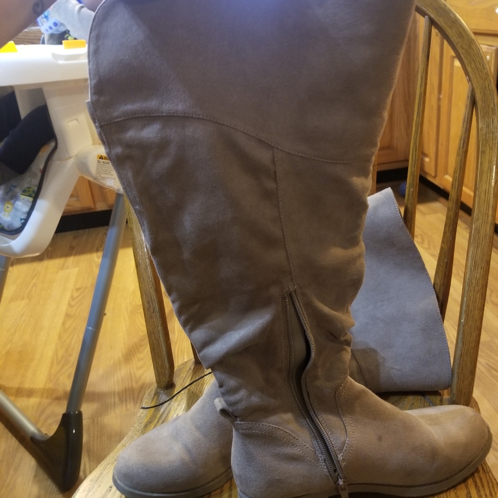 Taupe wide calf boots